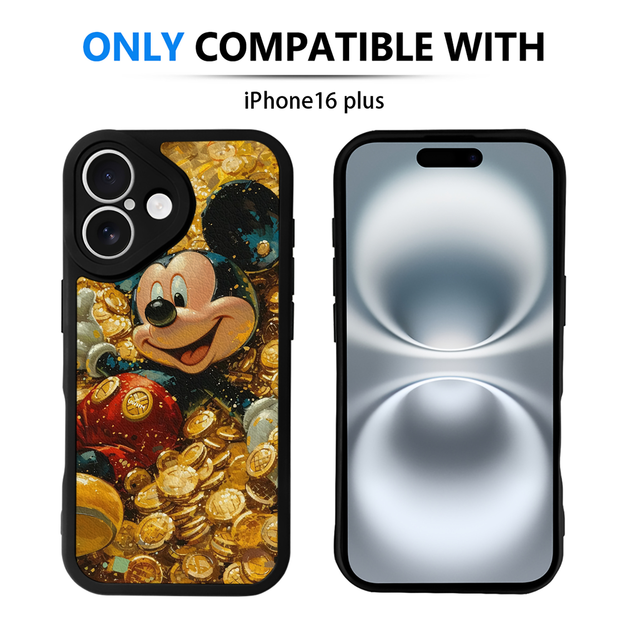 （画像用） ミッキーマウス Mickey Mouse 【iPhone 16シリーズ対応】シリコンスマホケース（レザー調） 材質：シリコン
